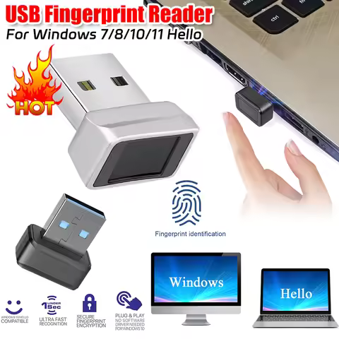 USB Fingerprint Key Reader FIDO U2F Biometric Fingerprint Scanner Windows Hello 360° Touch Speedy Ma