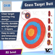 V Club Archery Grass Target Butt - 1/2/3/4/5 Layers - 50/55cm Diameter - 4 Ring Bullseye - Target Shooting Board