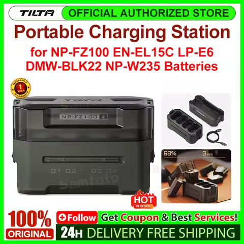 TILTA Portable Battery Charging Station for Sony NP-FZ100 NP-FW50 DMW-BLK22 EN-EL15 LP-E6 NP-W235 Ba