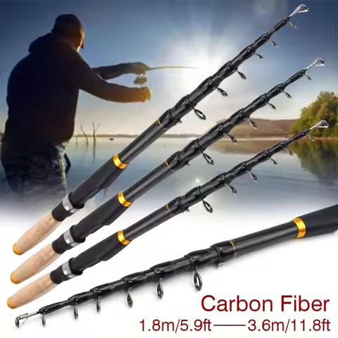 Portable carbon fiber telescopic fishing rod with cork-like handle travel rotating rod 1.8 M /5.9FT 