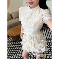 Lace Jumpsuit with Flowers and Bow 2638