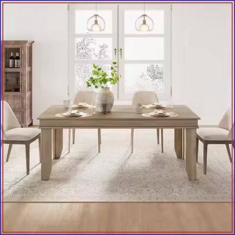 71" Farmhouse Dining Table for 6-8, Rectangular Kitchen Table, Natural Oak, Sturdy MDF