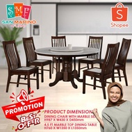 CT4.5AL-MTB-TOP CC777M 1+6 Seater Grade A Marble Top Round Solid Wood Dining Set Kayu High Quality T