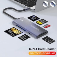 6 in 1 USB Type C Multifunction Card Reader SD/TF/MS/XD/CF Reader USB-C Memory Card Reader for PC La