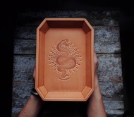 玄關八角皮盤 塑形義大利植鞣革首飾儲物盒/托盤