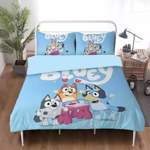 Cartoon Christine-Heler Bedding Sets Exquisite Bed Supplies Set Bluy Duvet Cover Bed Comforter Set B