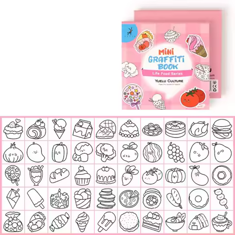 50 sheets Cartoon Paper Coloring Book Multi Theme Mini Doodles Book Graffiti Food Montessori Drawing