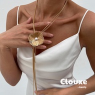 [Clouxe] 3D Yellow Gold Pearl Flower Necklace Long Style ELEGAN Q1354