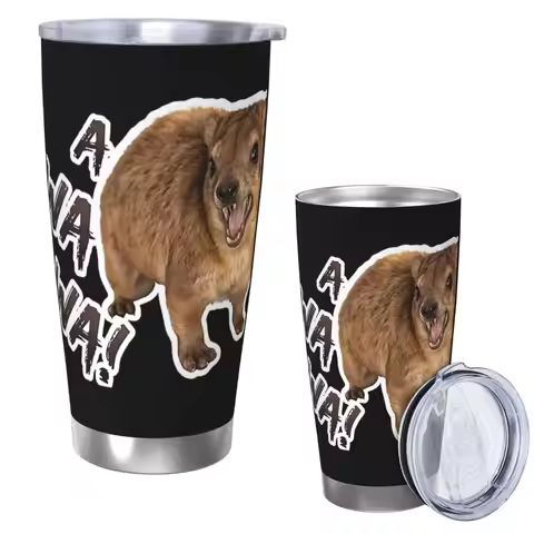 Awawa Angry Screaming Rock Hyrax Meme Stainless Steel Tumbler Vacuum Insulated Mugs Thermal Cold Cup