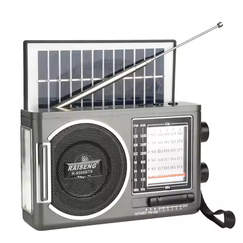 9008BTS classic solar radio, AM/FM speaker, USB/TF card interface, 3 charging methods, suitable for