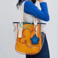 KY@D 2023New Korean Style Double-Layer Mother and Child Bag Shoulder Portable Transparent Jelly Tote Bag UVDP