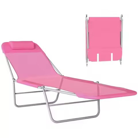 Folding Chaise Lounge Chair, Pool Sun Tanning Chair, Outdoor Lounge Chair With Reclining Back, Breat