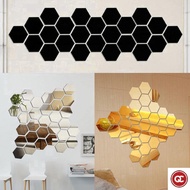QC 12 Pcs Modern Home Decor Wall Stiker Decal DIY Hexagon Vinyl 3D Cermin Removable