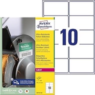 AVERY Zweckform B7173-50 Heavy Duty Film Labels (500 Stickers, 99 x 57 mm on A4, Extremely Strong Se