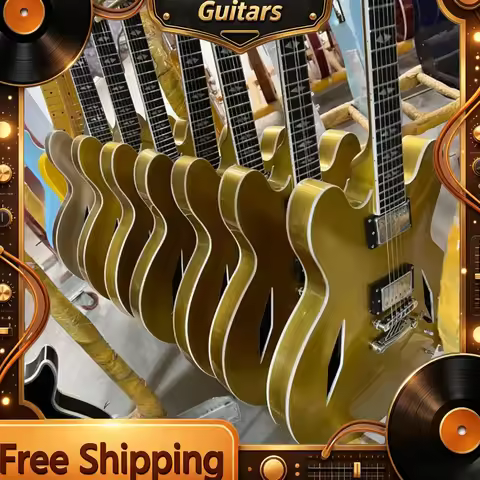 Factory Direct Gold ES-335 Electric Guitar Metallic Gold Gloss Finish Ash Wood Body HH Pickups Vinta