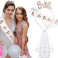 Bridal Shower Accessory Set: Gold & Rose Gold Bride Sash, Veil & Tiara