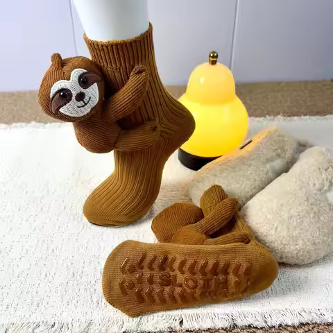 3D Knitted Cute Animal Floor Socks New Fun Novelty Handmade Crocheted Warm Socks Cubic Sloth Panda C