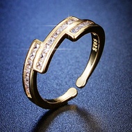 Light Luxury High-End Feeling 18K Gold Diamond Ring Geometric Trend Trapezoidal Open Ring