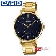 CASIO Standard นาฬิกาข้อมือผู้หญิง สายสแตนเลส รุ่น LTP-VT01G-1BUDF (สีทอง / หน้าปัดดำ)