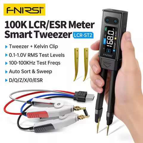 FNIRSI® LCR-ST2 2in1 Digital Tweezer Bridge LCR ESR Meter, Portable Electronic Test Instrument, Swee