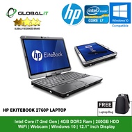 (Refurbished Notebook) HP Elitebook 2760p Laptop / 12.1 inch LCD / Intel Core i7-2nd Gen / 4GB DDR3 Ram / 250GB HDD / WiFi / Windows 10 / Webcam