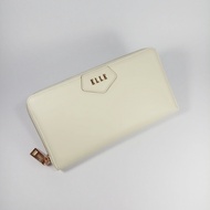 ELLE Bag กระเป๋าสตางค์ผู้หญิงใบยาวซิปรอบ สีขาวครีม (ใบใหญ่) หนังเรียบ อะไหล่สีทอง