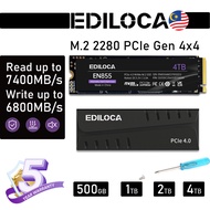 EDILOCA EN855 M.2 2280 PCIe Gen 4x4 NVMe  With Heatsink Speeds up to 7,400MB/s with DRAM Cache Compa