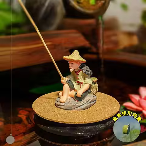 [HUXUAN] Set Fish Tank Crafts Fisherman VC Figurine Fishing Ornament For Table Fishing Decoration Do