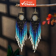 Moon Star Sky Earrings Bohemian Jewelry Glass Seed Beads Handmade Colorful Gradient Beaded Tassel Ea