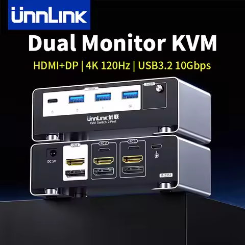 Unnlink 4K 120Hz HDMI + DP Dual Monitor KVM Switch 2 Monitor 2 Computer 8K 60Hz with USB 3.0 for Win