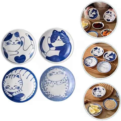 1/4pcs Ceramic Dessert Dessert Pickles Tableware Japanese Cute Creative Cartoon Lucky Cat Pattern Sp