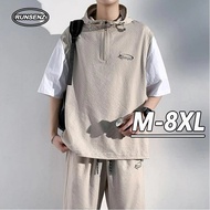 M-8XL Japanese Fashion Plus Size Sets Men Hooded Short Sleeve T Shirt + Shorts
