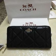 正品coach真皮菱格紋長夾