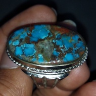 Cincin Batu Pirus Persia Biru to Royal Badar emas dan perak unik jumbo