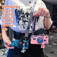 Case For Samsung Galaxy A8 2018 A5 2018 A7 2018 A8 Plus A2 Core A6s Retro Camera lanyard Sling Casing Grip Stand Holder Silicone Phone Case Cover With Cute Doll Top Seller Case