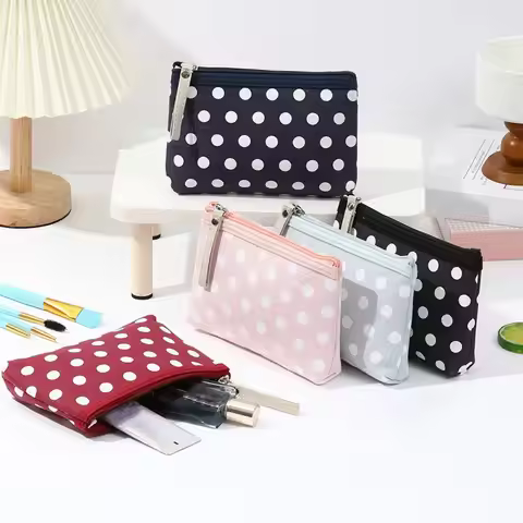 Korean Style Canvas Dot Makeup Bag Simple Portable Cosmetic Bag Skincare Storage Wash Bag Cosmetics 