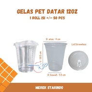 Starindo 12oz Flat Pet Plastic Cup + Strawless Lid Contents 50 Pcs
