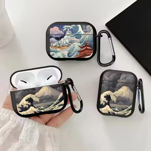 Case For Airpods 2 3 1 Pro3 Pro 4 Pro2 Earphone Cases Cover Japanese Mountain Waves Landscape