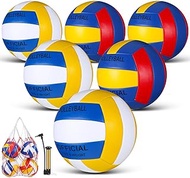Junkin 6 Pack Volleyballs Official Size 5 Waterproof Soft Volleyball with Pump and Net Bag Outdoor I