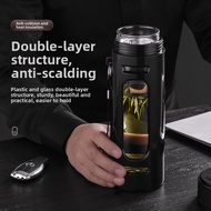 800ml Glass Bottle Cup with Filter Rope Plastic Case Glass Cup Water Bottle Double-layer Insulated W