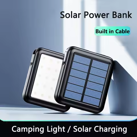 Mini Solar Power Bank 20000mAh with Camping Light Portable Charger External Battery Pack for iPhone 