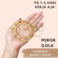 READY WOODEN CARVING IN THE SHAPE OF A WATCH, GOLD MIROR MATERIAL, BLACK ACRYLIC, ROMAN NUMBERS, Sma