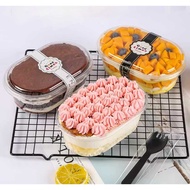 (50pcs)500ml transparent oval cake box with Lid for kek batik mousse cake cheese cake fruit tiramisu