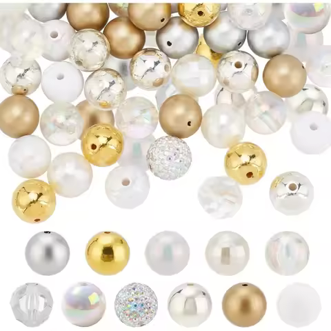 102PCS Crystal Beads 16mm Clear Silver Gold Chunk Acrylic Large Rhinestone Pearl Shiny Focal Round S