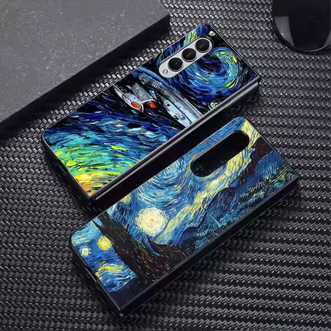 Van Gogh Art Print Phone Case for Samsung Galaxy Z Fold6 Z Fold5 5G ZFold4 Z Fold3 Z Fold4 5G Black 
