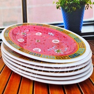 10pcs piring saji melamine model lonjong motif tiongkok merah