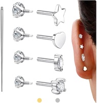 Reversible Flat Back Earrings Studs Hypoallergenic - 14K Gold Filled Surgical Steel Earring 18G Cart