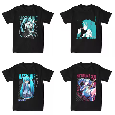 Men's Hatsune Miku Guitar T Shirts Cotton Tops Summer Streetwear Short-Sleeved T-Shirt O Neck Fashio