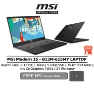 MSI Modern 15 B13M-615MY (I5-1335U/16GB/512GB SSD/Iris Xe Graphics/15.6" FHD IPS/OFF H&S/W11/SLEEVE/