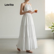 Lovito Boho Gaun Bertingkat Polos untuk Wanita Saiz Besar L133AD055